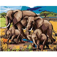 Painting by Numbers - Family of Elephants, 50x40 cm, stretched canvas on frame - Painting by Numbers