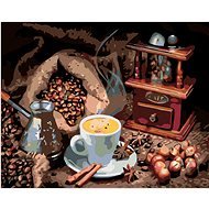 Maľovanie podľa čísel – Šálka kávy a kávové zrná, 50 × 40 cm, napnuté plátno na ráme - Maľovanie podľa čísel