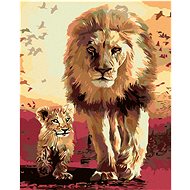 Painting by numbers - Walking lion with a cub, 40x50 cm, stretched canvas on frame - Painting by Numbers