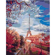 Painting by Numbers - Tree Alley to the Eiffel Tower, 80x100 cm, without frame and without canvas sw - Painting by Numbers