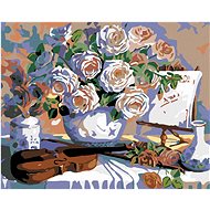 Painting by Numbers - Violin and Roses, 50x40 cm, stretched canvas on frame - Painting by Numbers
