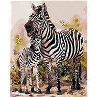 Painting by Numbers - Zebra and her cub, 40x50 cm, stretched canvas on frame - Painting by Numbers