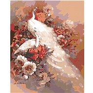 Painting by Numbers - White Peacock with Flowers, 40x50 cm, stretched canvas on frame - Painting by Numbers