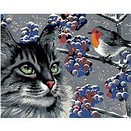 Painting by numbers - Lurking grey cat and bird, 50x40 cm, without frame and without canvas switchin - Painting by Numbers