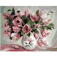 Painting by Numbers - Roses and Lilacs in a Painted Vase, 50x40 cm, stretched canvas on frame - Painting by Numbers