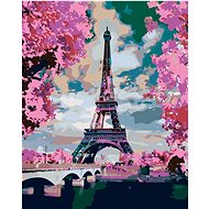 Painting by Numbers - Eiffel Tower and Pink Trees, 80x100 cm, stretched canvas on frame - Painting by Numbers