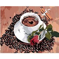Malen nach Zahlen - Kaffeetasse und Rose, 50x40 cm, Leinwand auf Keilrahmen - Malen nach Zahlen