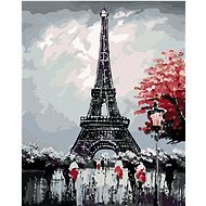 Painting by numbers - Eiffel Tower with red tree, 40x50 cm, without frame and without canvas switchi - Painting by Numbers