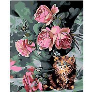 Painting by Numbers - Little Kitten Among Flowers, 40x50 cm, stretched canvas on frame - Painting by Numbers