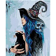 Painting by Numbers - Witch with a Black Cat, 80x100 cm, stretched canvas on frame - Painting by Numbers