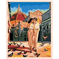 Painting by Numbers - Couple in Love with Pigeons, 40x50 cm, stretched canvas on frame - Painting by Numbers