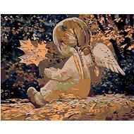 Maľovanie podľa čísel - Anjel s vrkočmi a javorovým listom, 50 x 40 cm, napnuté plátno na ráme - Maľovanie podľa čísel