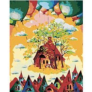 Painting by Numbers - Colourful houses with balloons, 80x100 cm, without frame and without switching - Painting by Numbers