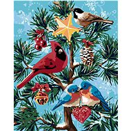 Painting by Numbers - Birds and Christmas Tree, 40x50 cm, stretched canvas on frame - Painting by Numbers