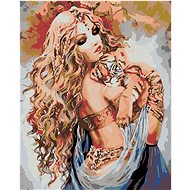 Painting by Numbers - Beautiful Woman and Tiger Cub, 40x50 cm, stretched canvas on frame - Painting by Numbers