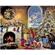 Maľovanie podľa čísel – Krb a vianočný strom s darčekmi, 100 × 80 cm, napnuté plátno na rám - Maľovanie podľa čísel
