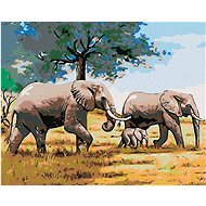 Painting by Numbers - Elephant Family, 50x40 cm, stretched canvas on frame - Painting by Numbers