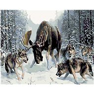 Painting by Numbers - Moose with Wolves, 50x40 cm, stretched canvas on frame - Painting by Numbers