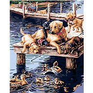 Painting by Numbers - Dogs on the Pier, 40x50 cm, stretched canvas on frame - Painting by Numbers