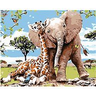 Maľovanie podľa čísel – Žirafa a sloník, 50 × 40 cm, bez rámu a bez napnutého plátna - Maľovanie podľa čísel