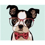 Malen nach Zahlen - Bulldogge mit Brille, 50x40 cm, Leinwand auf Rahmen - Malen nach Zahlen