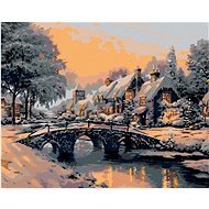 Painting by numbers - Bridge over a frozen river, 50x40 cm, stretched canvas on frame - Painting by Numbers