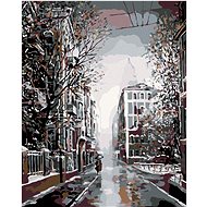 Painting by Numbers - Walking down the Street in the Evening, 40x50 cm, stretched canvas on frame - Painting by Numbers