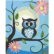 Painting by Numbers - Blue Owl and Flowers, 40x50 cm, stretched canvas on frame - Painting by Numbers