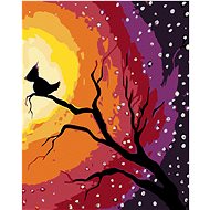 Painting by Numbers - Bird on a Branch and Night Sky, 40x50 cm, stretched canvas on frame - Painting by Numbers