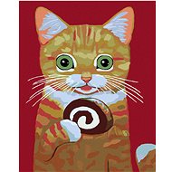 Painting by numbers - Cat with a roulade, 40x50 cm, stretched canvas on frame - Painting by Numbers