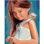 Maľovanie podľa čísel - Dievča s mačiatkom, 40 x 50 cm, bez rámu a napntuého plátna - Maľovanie podľa čísel