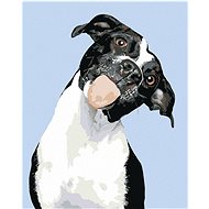 Painting by Numbers - Black and White Dog and Outstretched Tongue, 40x50 cm, stretched canvas on fra - Painting by Numbers