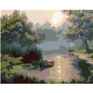 Painting by Numbers - Boats in Autumn Dawn, 50x40 cm, stretched canvas on frame - Painting by Numbers