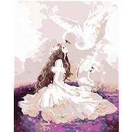 Painting by Numbers - Girl and Swan, 40x50 cm, stretched canvas on frame - Painting by Numbers