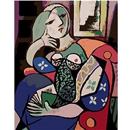 Painting by Numbers - Woman with a Book in the Living Room, 40x50 cm, stretched canvas on frame - Painting by Numbers