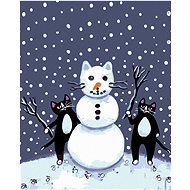Painting by Numbers - Black Cats and Snowman, 40x50 cm, stretched canvas on frame - Painting by Numbers