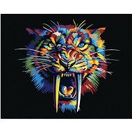 Painting by Numbers - Colourful sabre-toothed tiger, 50x40 cm, stretched canvas on frame - Painting by Numbers