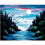 Painting by Numbers - Moon over the River, 50x40 cm, stretched canvas on frame - Painting by Numbers