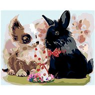 Painting by numbers - Puppy with black rabbit, 50x40 cm, stretched canvas on frame - Painting by Numbers