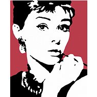 Painting by Numbers - Audrey Hepburn on red background, 40x50 cm, stretched canvas on frame - Painting by Numbers