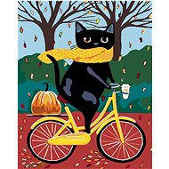 Painting by Numbers - Black Cat and Yellow Bike, 80x100 cm, stretched canvas on frame - Painting by Numbers