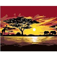 Maľovanie podľa čísel – Afrika žirafa a slony, 100 × 80 cm, bez rámu a bez napnutého plátna - Maľovanie podľa čísel