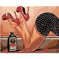 Painting by Numbers - Seductive Legs and Jager, 50x40 cm, stretched canvas on frame - Painting by Numbers