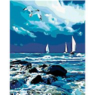 Painting by numbers - Sailing ship at sea and flying seagull, 40x50 cm, stretched canvas on frame - Painting by Numbers