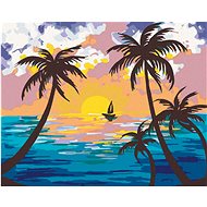 Painting by Numbers - Sunset behind palm trees, 50x40 cm, stretched canvas on frame - Painting by Numbers