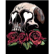 Painting by Numbers - Skull and Three Red Roses, 40x50 cm, stretched canvas on frame - Painting by Numbers