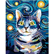 Painting by numbers - Cat under the night sky, 40x50 cm, stretched canvas on frame - Painting by Numbers