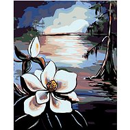 Painting by numbers - Beautiful flower and old tree by the lake, 40x50 cm, stretched canvas on frame - Painting by Numbers