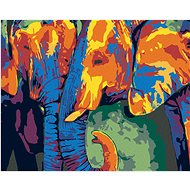 Painting by Numbers - Colored Elephant Couple, 50x40 cm, stretched canvas on frame - Painting by Numbers