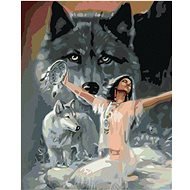 Painting by Numbers - Dancing Indian Woman with Wolf, 40x50 cm, stretched canvas on frame - Painting by Numbers